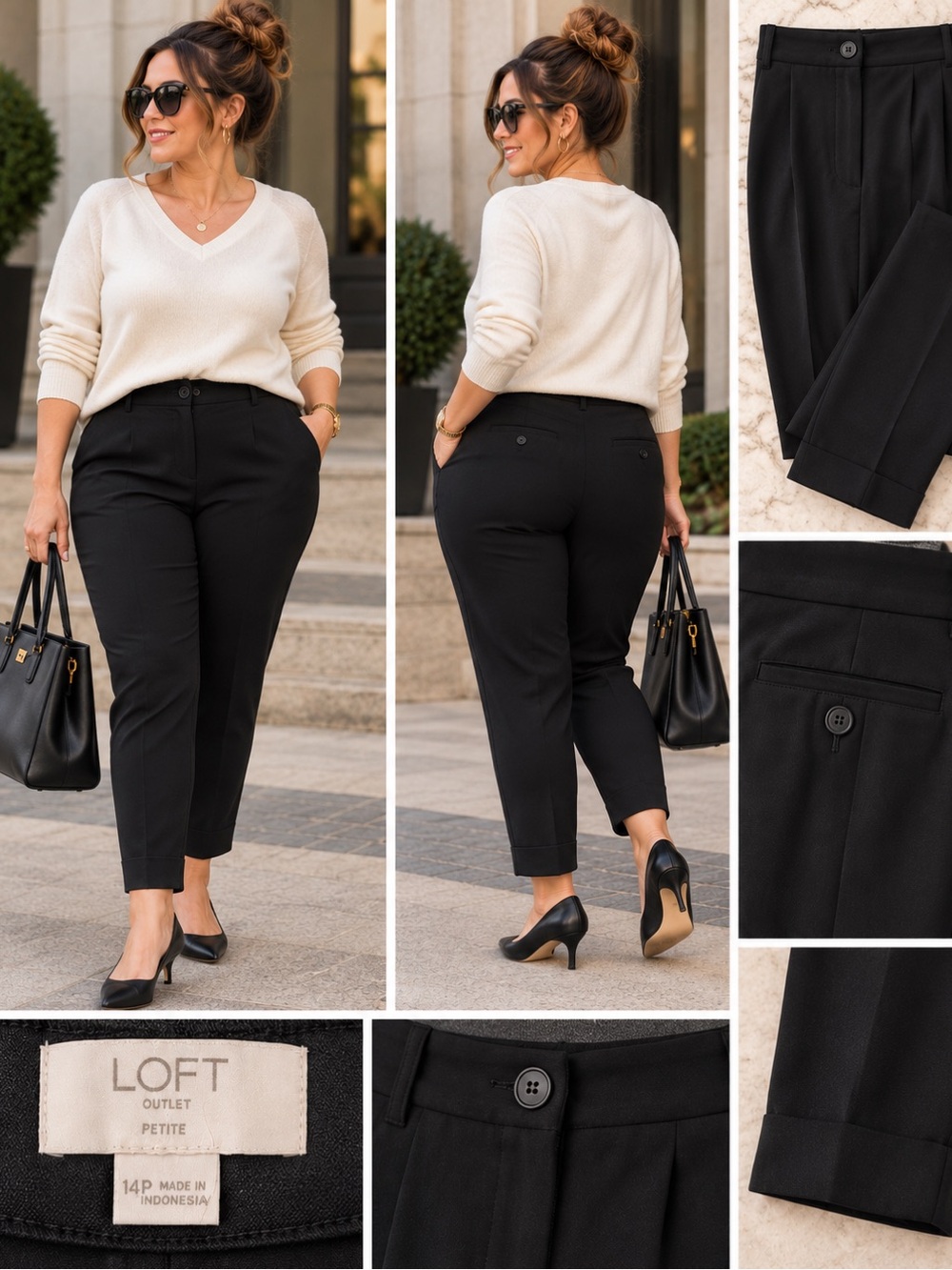 LOFT Black Petite Ankle Tailored Pants